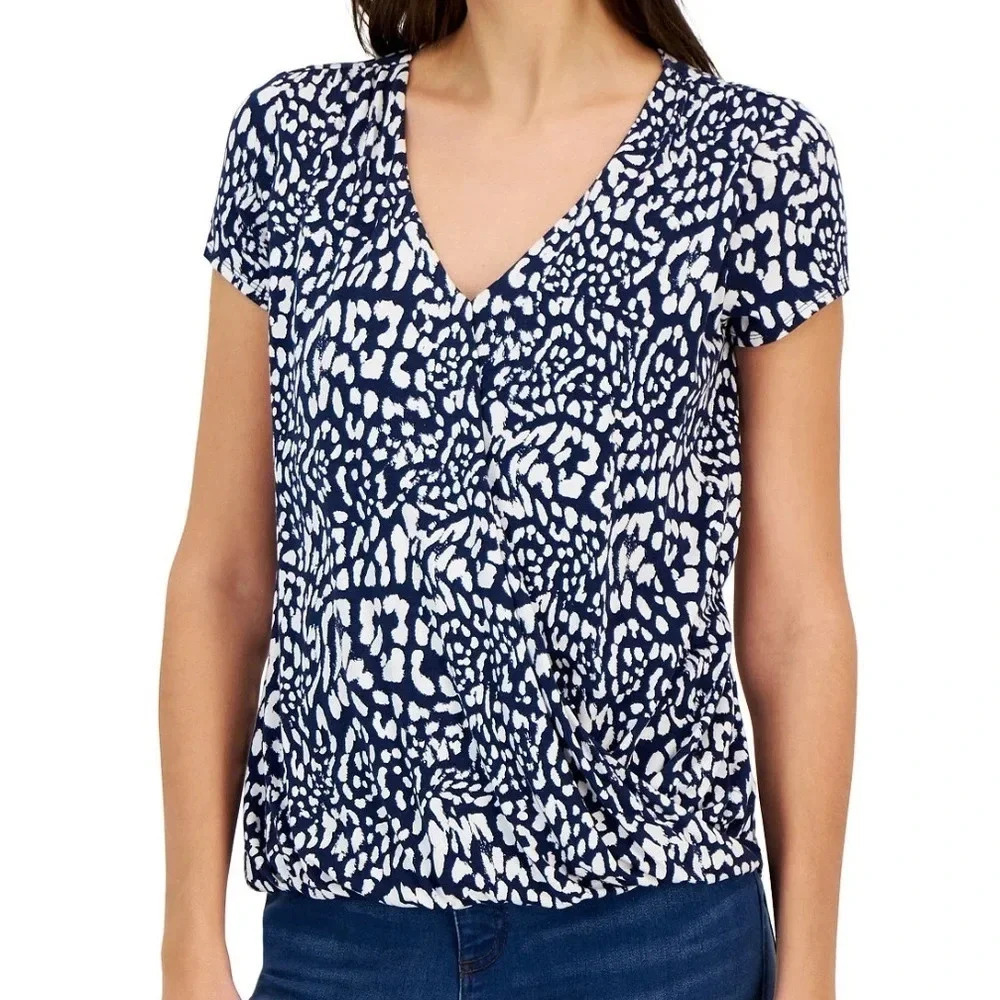 INC International‎ Concepts Printed Short Sleeve V-Neck Top Size XXL NWT